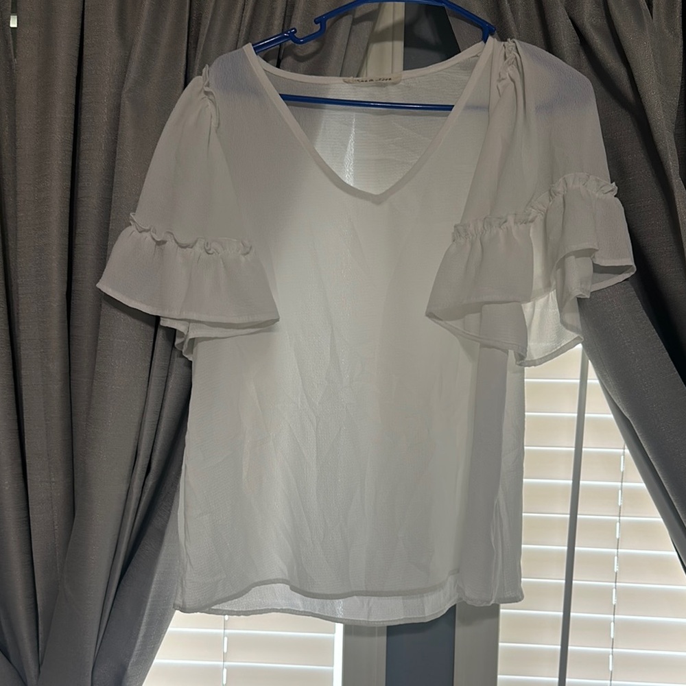 Elegant White Ruffle Sleeve Blouse